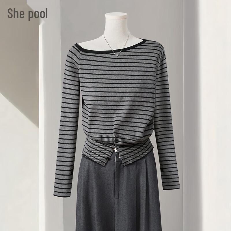 Women s Irregular One-Shoulder Striped Knit Top One Size