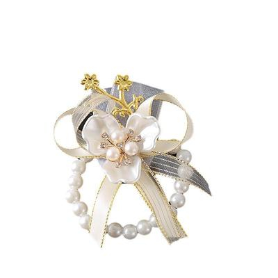 Wrist Corsage Pearl Floral Bracelet for Forest Style Weddings