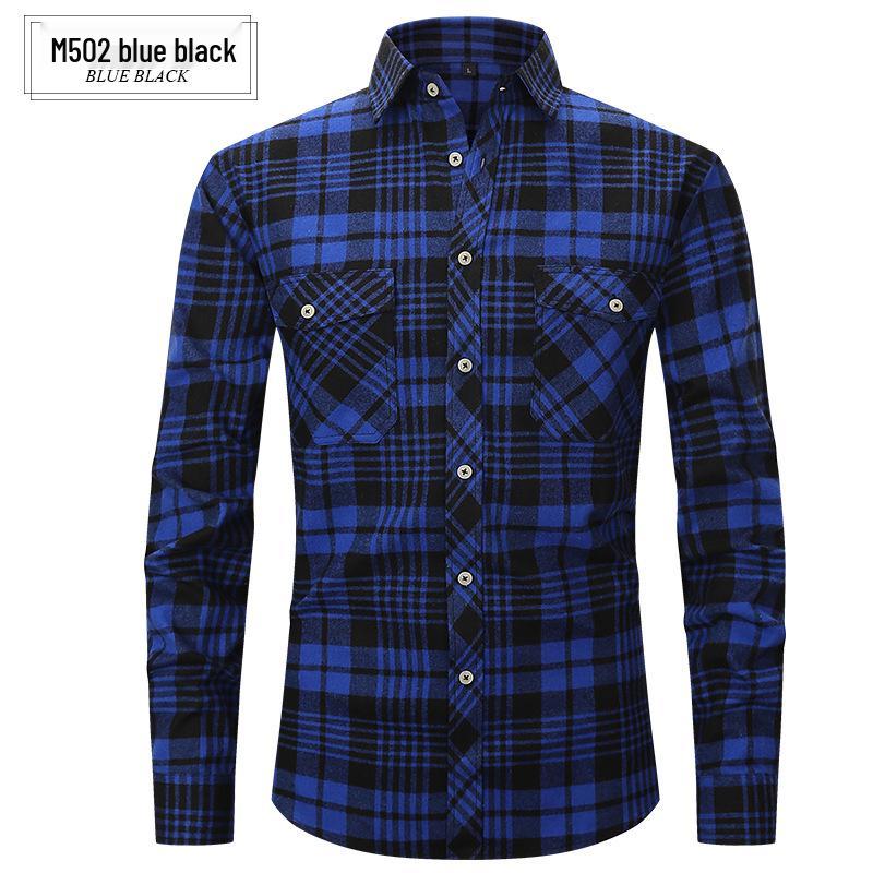 Lente Zomer Slim Fit Geborsteld Ruit High-End Lange Mouw Dubbele Zak Heren Flanellen Overhemd