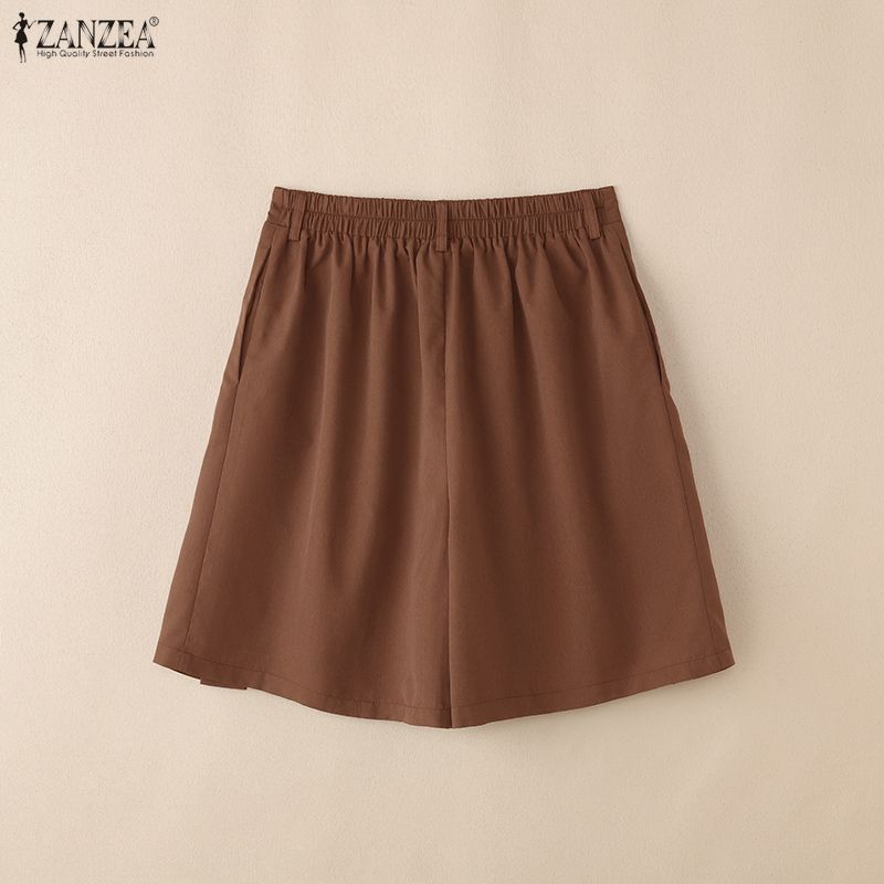 ZANZEA Women Casual Elastic Waist Solid Color Loose Shorts
