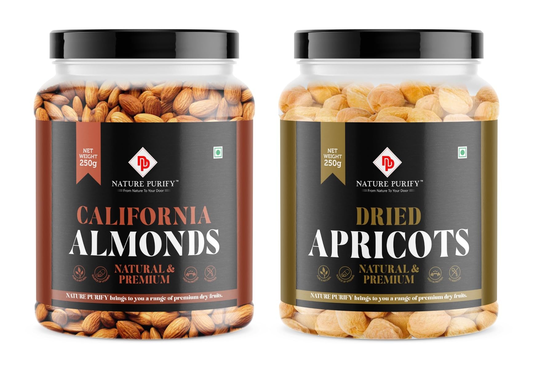 

Nature Purify Dry Fruits Combo 500g Almond + Apricot (Pack of 250 * 2)