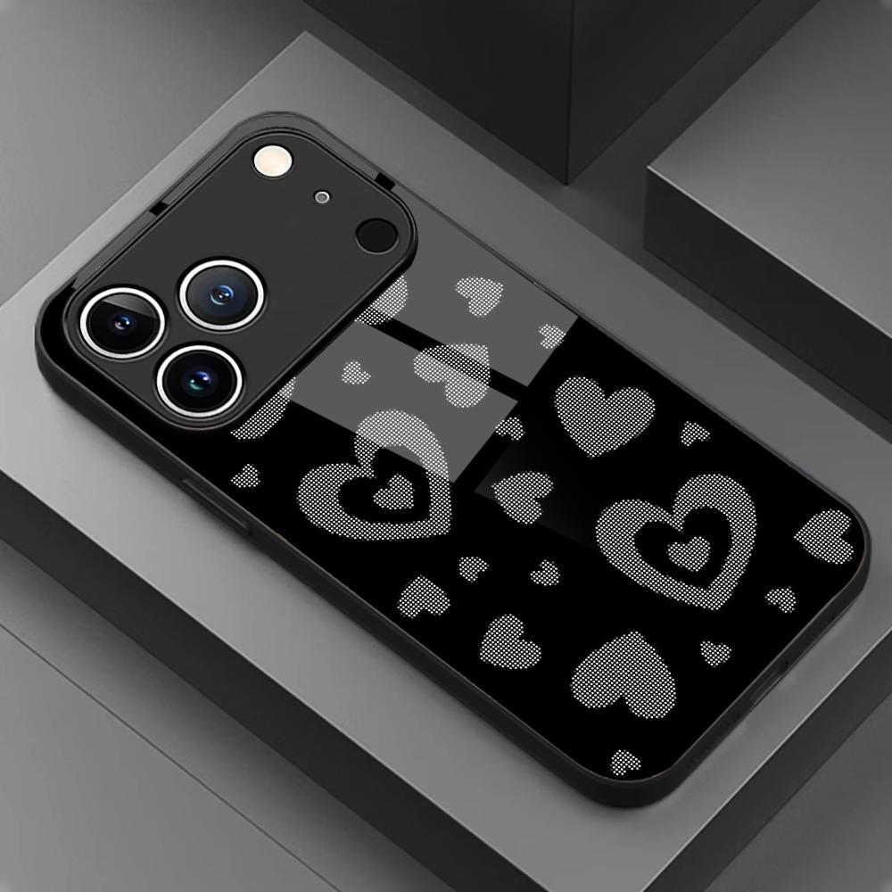 Cute Dot-Matrix Heart Print Glass phone case mobile phones for iphone 17 pro max cover for iPhone 17 16 15 14 13 12 pm Pro Plus