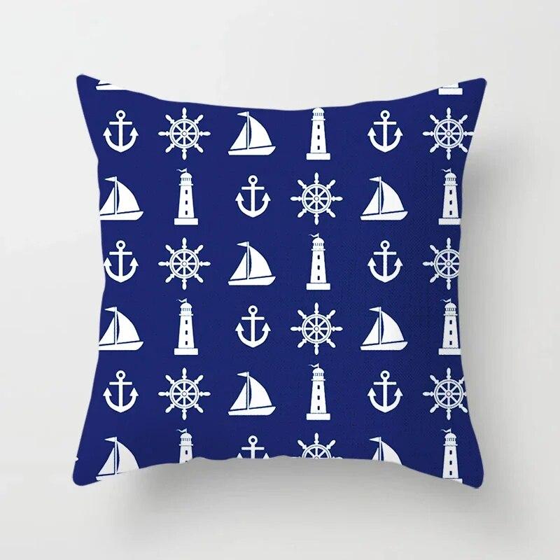 Home Decor Compass Anchor Pillow Cover Blue Mediterranean Cushion Gift Sofa Office Accessory Ornament 45x45cm