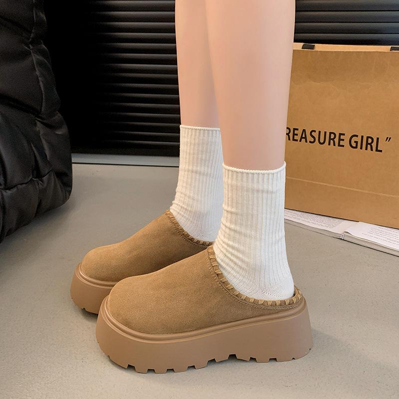 Simple and comfortable retro girls thick-soled bag head drag autumn niche outdoor wear fashion casual shoes wedge heel bag head slippers