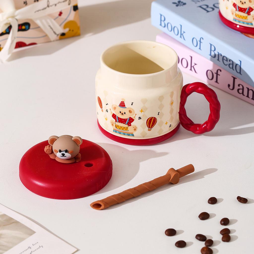 Circus Coffee Ceramic Large Capacity Cup Water Cup Mug with Lid with Spoon Drinking Water Cup Birthday Gift