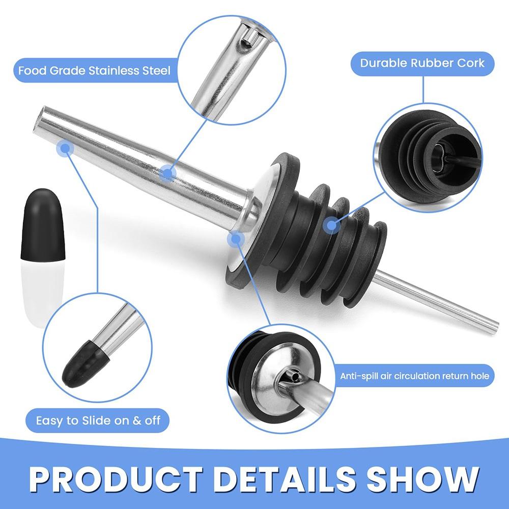 12 Pack Wine Bottle Pourers, Stainless Steel Liquor Pour Spouts Tapered Spout - Liquor Pourers with Rubber Dust Caps