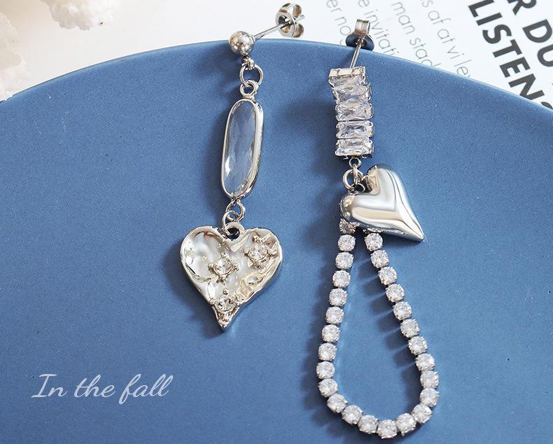 Non-Fading Asymmetrical Zircon Glass Stone Earrings: Fashionable & Versatile European/American Style