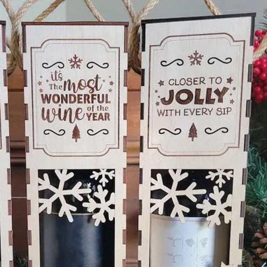 1/3Pcs Christmas Wooden Wine Box Easy Assemble Laser-Cut Snowflakes Festive Design Wine Gift Box Holiday Decoration