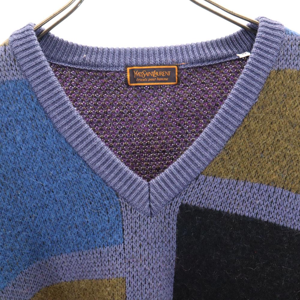 YVES SAINT LAURENT 80s 90s Wool Blend Old Long sleeve V neck sweater Men's Used