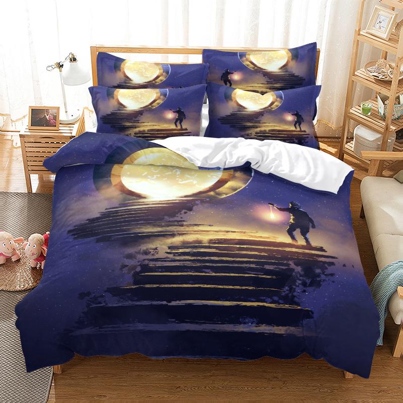 3D Digital Printed Bedding Set, Starry Sky Scenery Quilt Cover and Pillowcase, Single Double Bed, Full-size Bedroom Bedding, Home Decoration