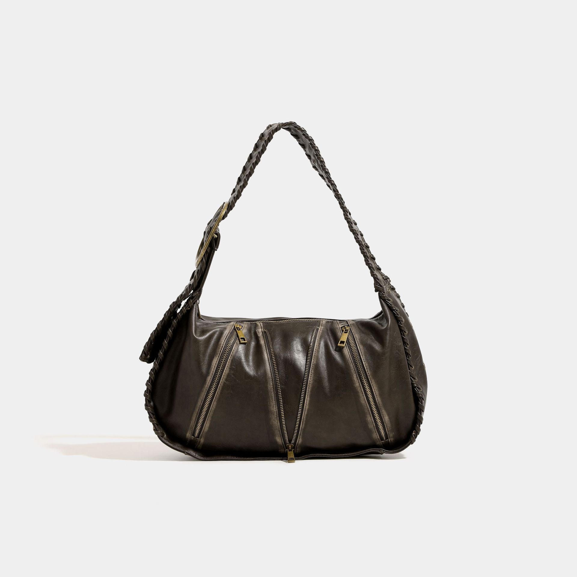 

Niche High-end Retro Motorcycle Bag, Color Woven Crossbody Shoulder Bag, Underarm Bag, Wide Shoulder Strap, Large Capacity Bag for Women