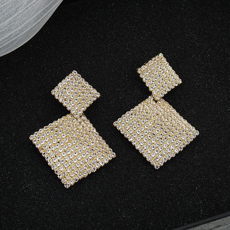 Evropská a americká móda Exagerované geometrické náušnice Láska s plným diamantem Všestranné temperamentní čtvercové náušnice ve tvaru diamantu pro ženy