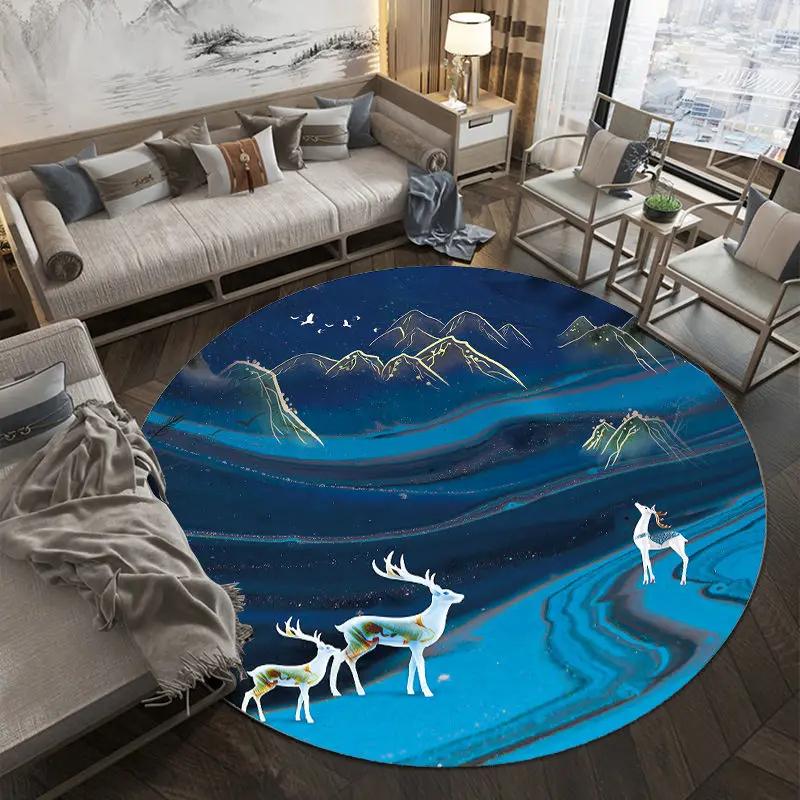 Chinese Classical Flowers Round Carpet Circle Area Rug for Study Bedroom Living Room Table Decor Soft Floor Mat Kitchen Doormat