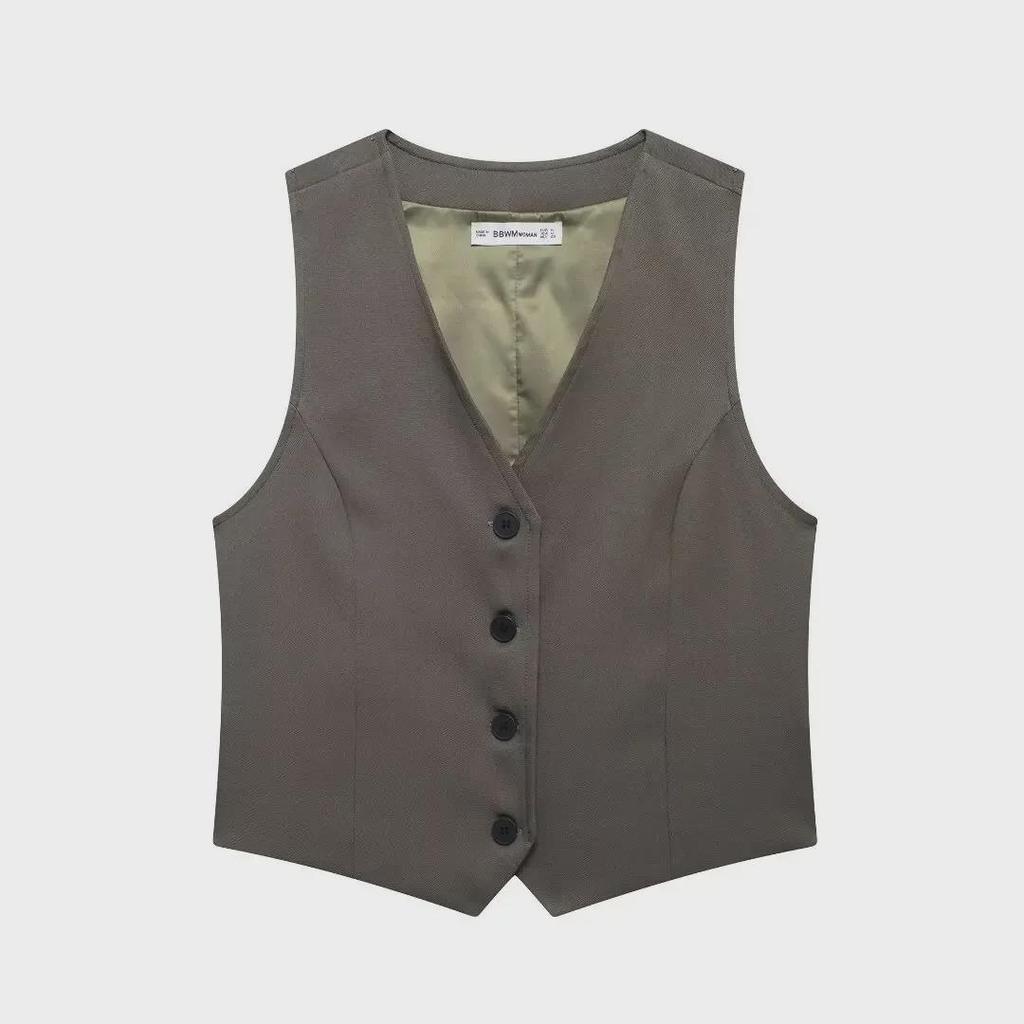 Sleeveless Slim Vest & Wide-Leg Pants Women's Suit