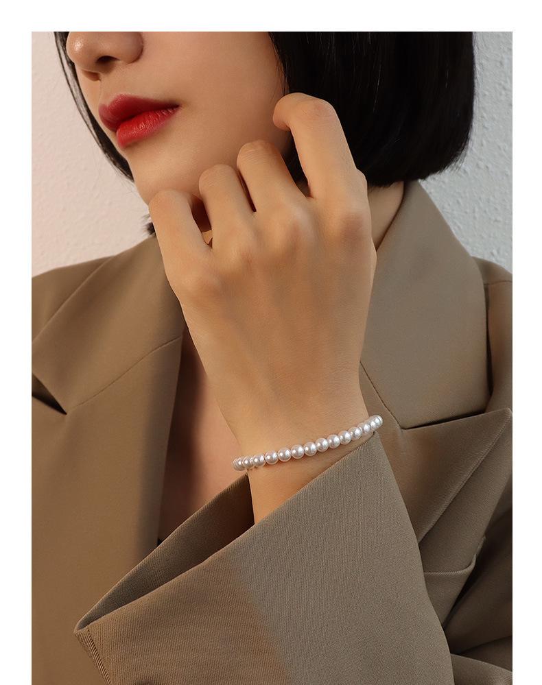 Chinese Round Fu Character Pearl Bracelet, Best Friend Women's 18K Gold Titanium Steel E242
