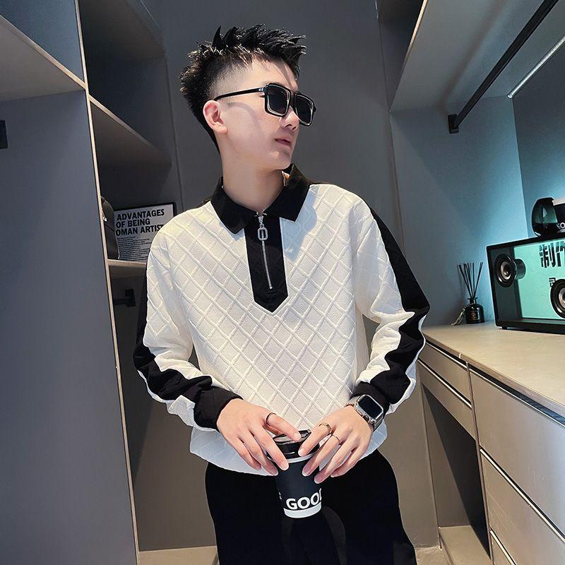 High-end Semi-zipper Sweatshirt Men's Trendy Autumn and Winter Long-sleeved T-shirt Lapel POLO Shirt Casual and Handsome Jacket