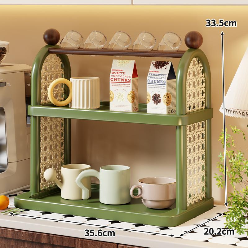 Mid-Century Modern Cup Stand Multi-Tier Wooden Mug Rack with Drip Tray Countertop Coffee Mug Organizer Kitchen Multi-Tier Shelf