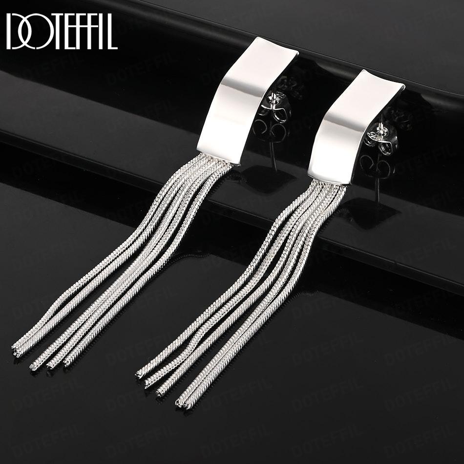925 Sterling Silver Snake Chain  Pendant Piercing Earrings Fashion Wedding Jewelry