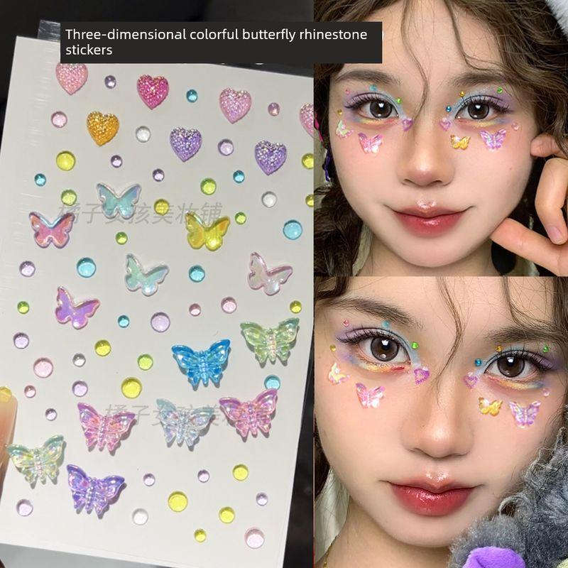 Music Festival Makeup Face Pasters Butterfly Ornament Star Moon Stick-on Crystals Concert Face Sticker Ornament Ornament Rhinestone Bright Diamond