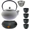 CAST IRON KETTLE 1.5L TEA POT WITH TEA INFUSER + 4x CUPS WARMER