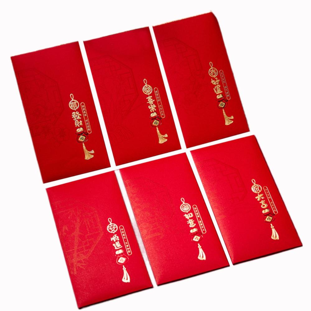 6PCS Red Pocket New Year Red Envelope Traditional Lucky Money Pocket  Chinese New Year