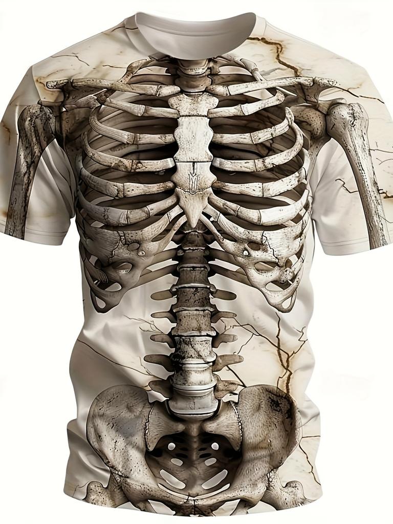 Skeleton Printed Unisex's T-shirt Fun Short Sleeved Tshirt Casual Tees Skull Pattern Unisex's Clothing Oversized Top Round Neck Tshirt