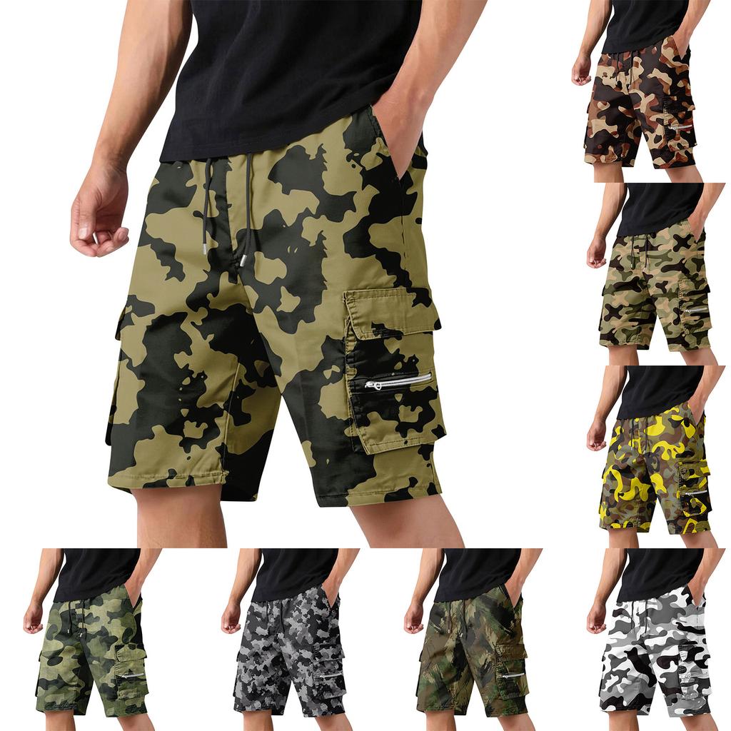 Pantaloncini Cargo Mimetici da Uomo con Vita Coulisse e Tasche Multiple Leggeri Resistenti Pantaloni da Lavoro per Esterno