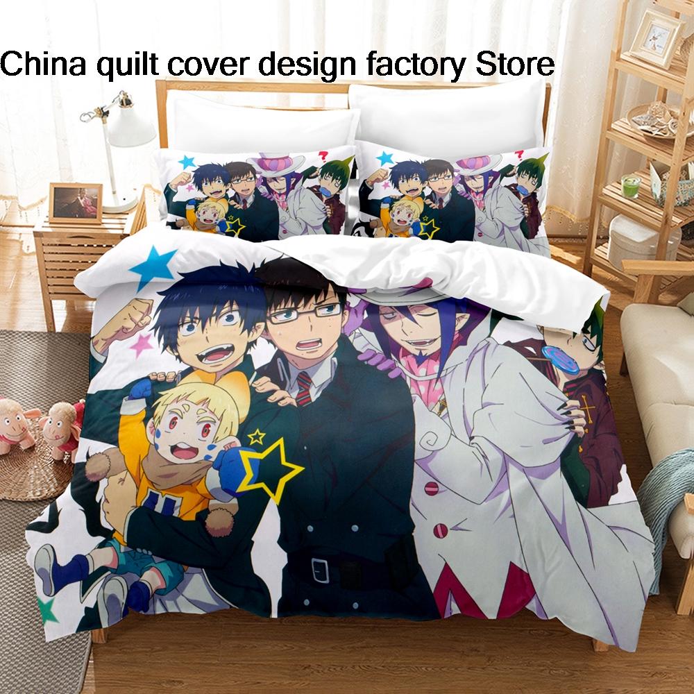 3Pcs Blue Exorcist Anime Bedding Set 3D Print Shonen Manga Duvet Cover Pillowcases For Teens Fans Room Decor Gift Bedding Set