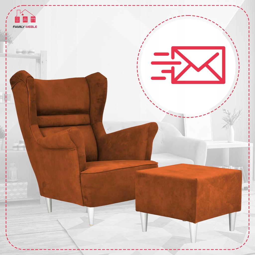 Zoja Wing Chair with Footrest Scandinavian Family Meble Orange Ginger