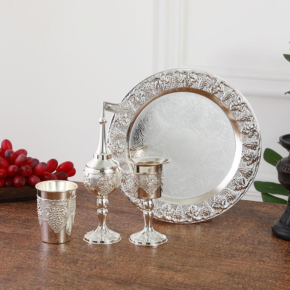 Set da Vino Havdalah 4 Pezzi Bicchiere da Vino Kiddush Tazza e Vassoio Portacandele Havdalah Scatola Spezie Besamim per la Fine del Sabbath