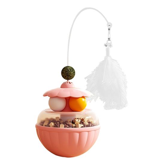 Interaktives Wackel-Katzen-Spielzeug Kätzchen-Leckerli-Spender Multifunktionales Spielzeug mit Feder-Angelrute Schienenball für Wohnungskatzen Bewegung Spielen Jagd
