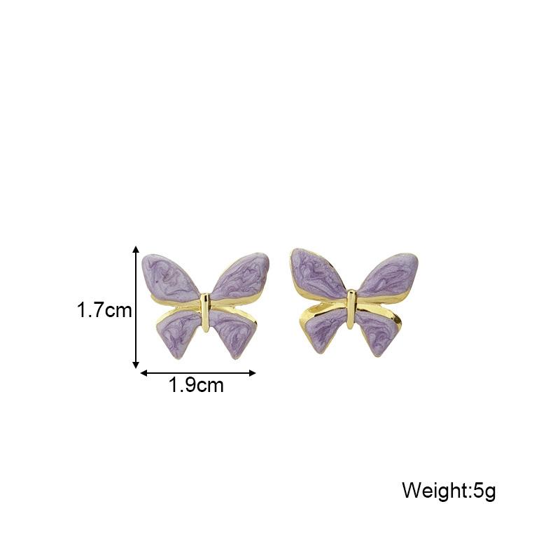 Purple Enamel Butterfly Stud Earrings for Women Cute Small Animal Lovely Sweet Female Ear Decoration Fashion Jewelry
