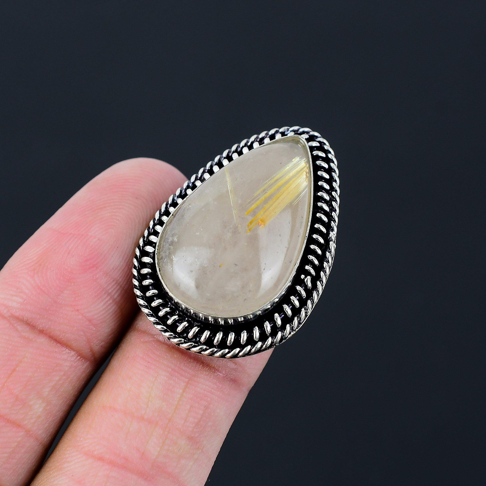 Mothers day Deal Golden Rutile Gemstone Solitaire Ring Jewelry 925 Silver US 6.5 6.5