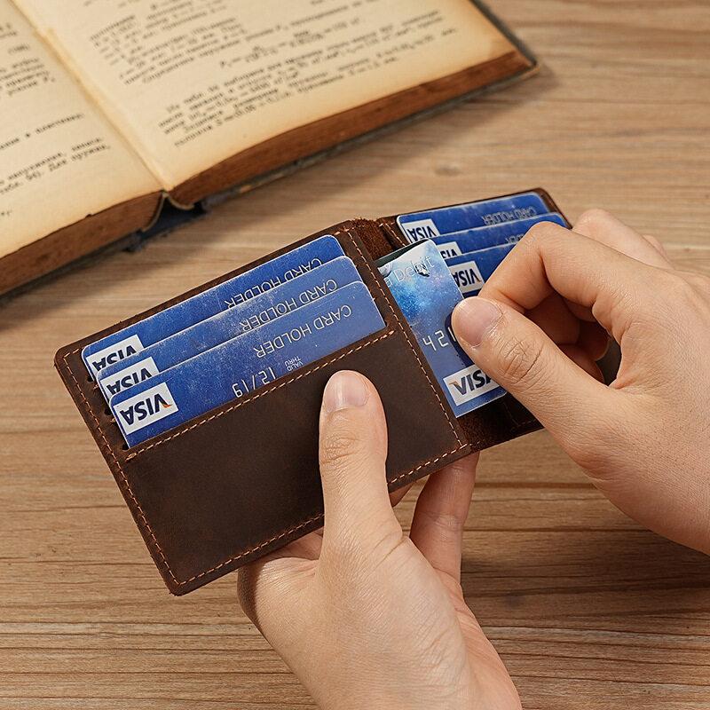 Retro Crazy Horse Leather Durable Credit Card Holder Men's Driving Document ID Card Cases Bank Card Leather Sheath Coffee Color