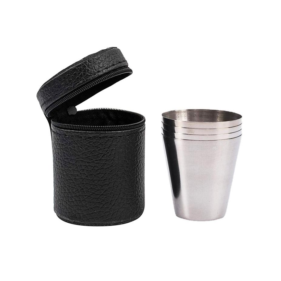 

1/2oz Stainless Steel Wine Cups With Black Leather Carrying Case Outdoor Camping Russia CCCP Whiskey Alcohol Shot Hip Flask Cup