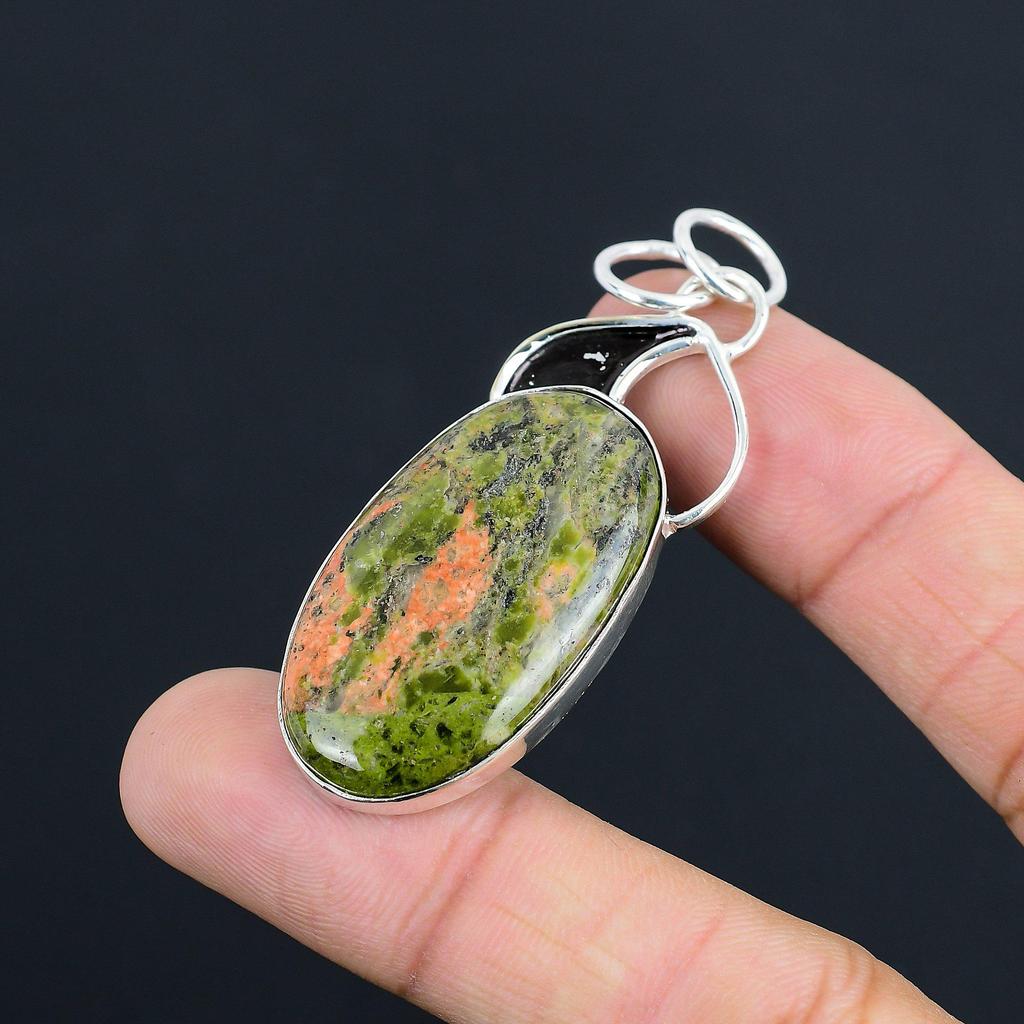 Natural Unakite Gemstone Indian Jewelry 925 Sterling Silver Pendant For Women