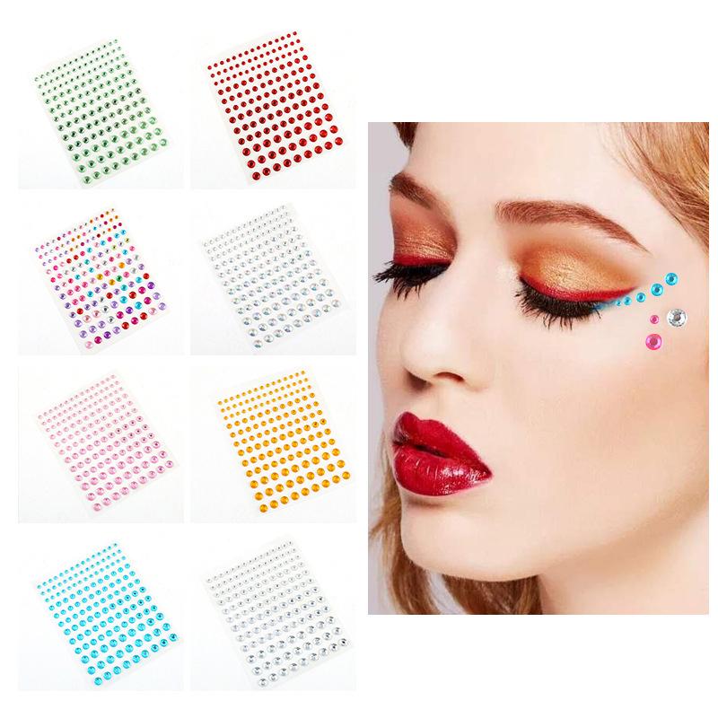 3PCS Jewel Sparkle Crystal Eye Drill Sticker Facial Beauty Decorations Holiday Makeup Crystal Diamond Stickers Color Random