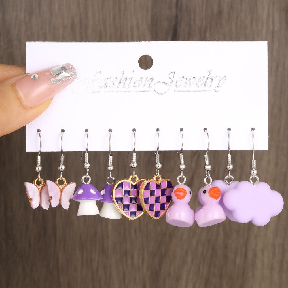 Cartoon Duck Frog Dangle Earrings Set Cute Animal Butterfly Heart Mushroom Drop Earrings for Women Girls Trendy Jewelry Gifts