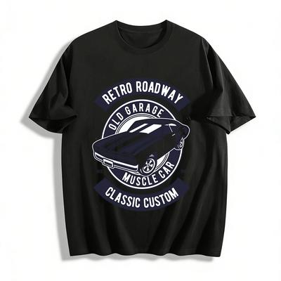 Retro Roadway Muscle Car Print Tee Classic Garage Old Car Lover Top Pure Cotton T-shirt