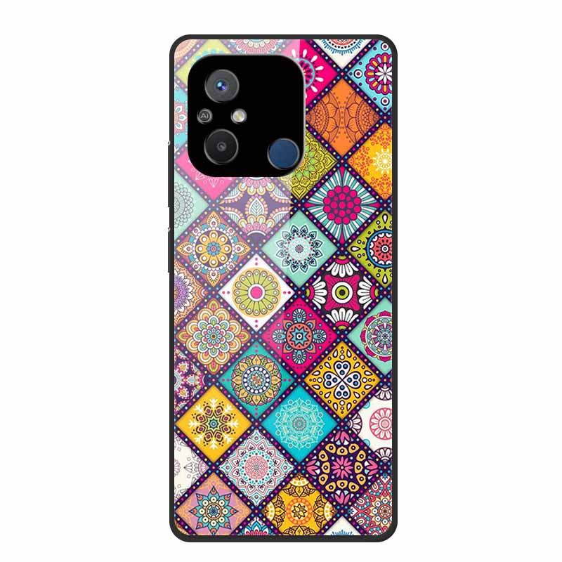 Gehärtetes Glas Case für Redmi 12C Rückabdeckung Hartschalen Case für Xiaomi Redmi 12C 4G Handyhülle Redmi12C Fundas 22120RN86G Cooler Stoßfänger