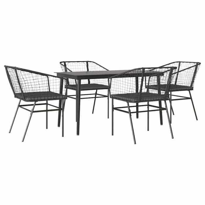 VidaXL Ensemble à manger de jardin et coussins 5 pcs noir rotin verre 3334501