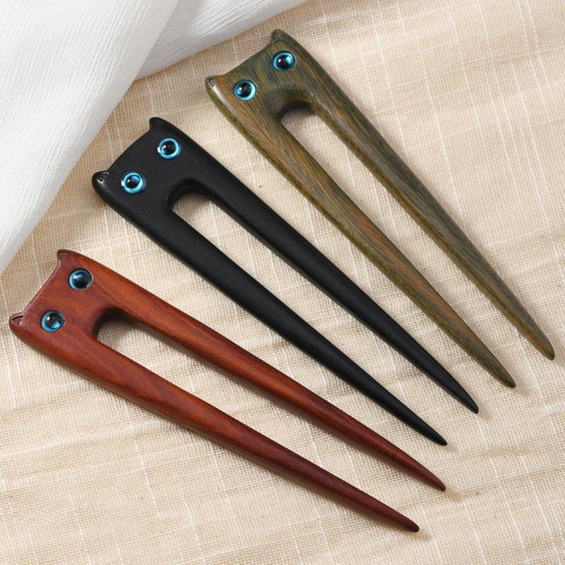 Delicate Cats Hairpin Cats Hair Jewelry Fashionable Hair Barrette Hair Adornments Wood Texture for Party Daily Wear