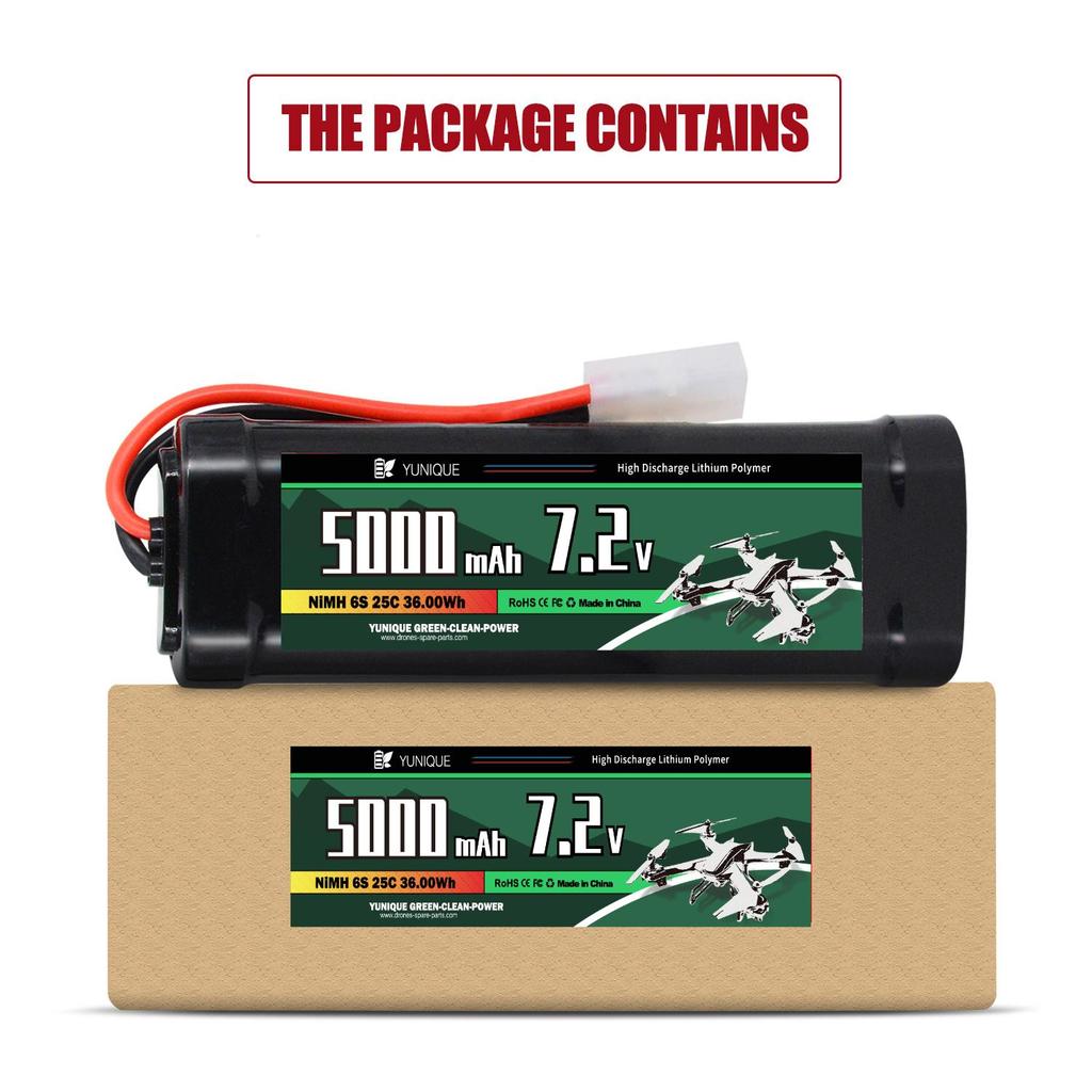 Dobíjecí NiMH baterie 7,2V 5000mAh s konektorem Tamiya – 6 článků, silikonový vodič – Vysoká kapacita pro RC modely
