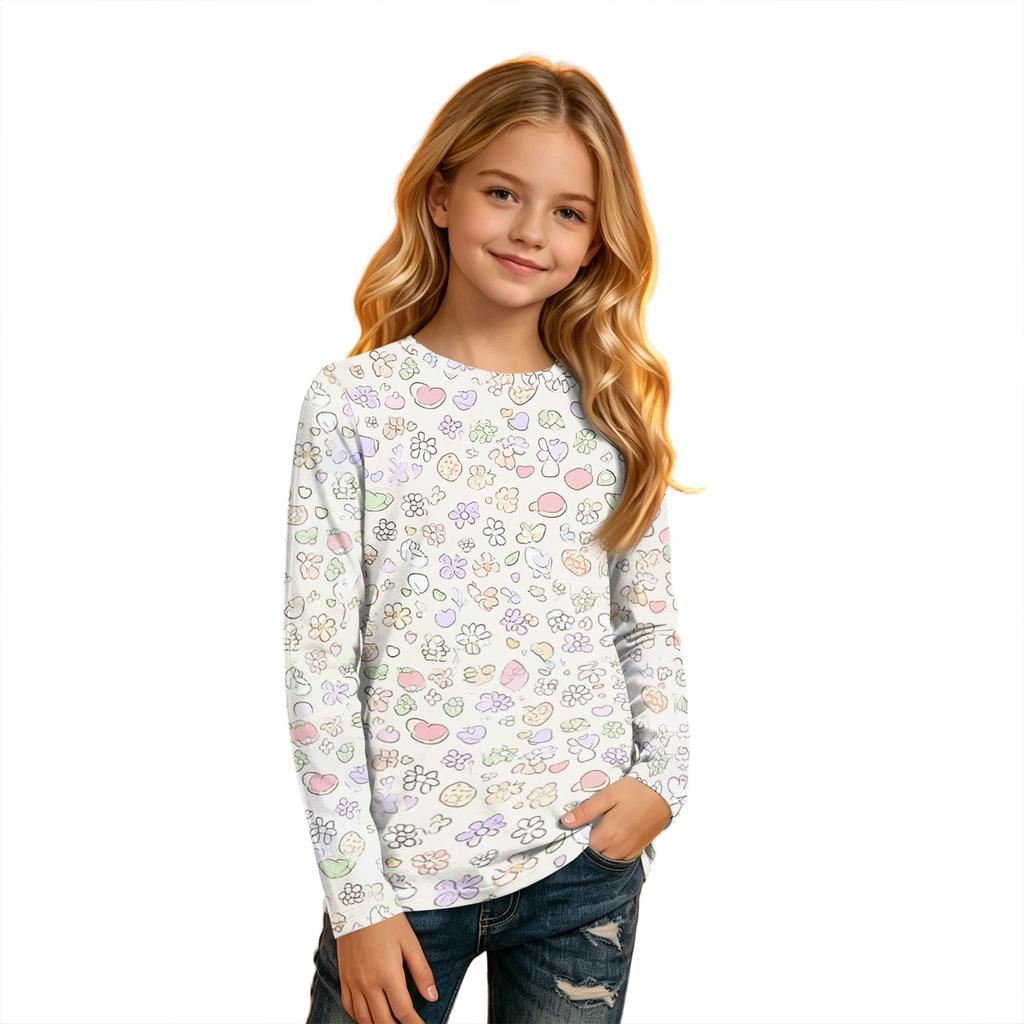 Kids' Long Sleeve Neck Printed T-Shirt Casual Top for Boys and Girls