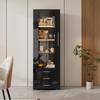 Schwarzer Hochglanz-Vitrinenschrank, Glasvitrine, Standvitrine mit LED-Beleuchtung, vertikal mit 3 Schubladen, 60*35*180cm