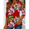 Women's Passionflower Print Long-Sleeved Loose-Fit Round Neck Top, Casual, Everyday, Stylish and Elegant