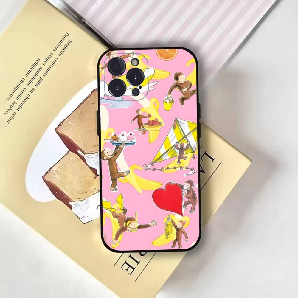 Cute monkey curious george pattern Phone Case For iPhone17,16,15,14,13,12,11 Plus,Pro Max,Soft Black Cover
