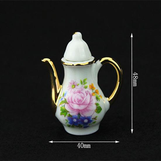 European Miniature Flower Ceramic Teapot Cup Set Dollhouse Pretend Play Toy