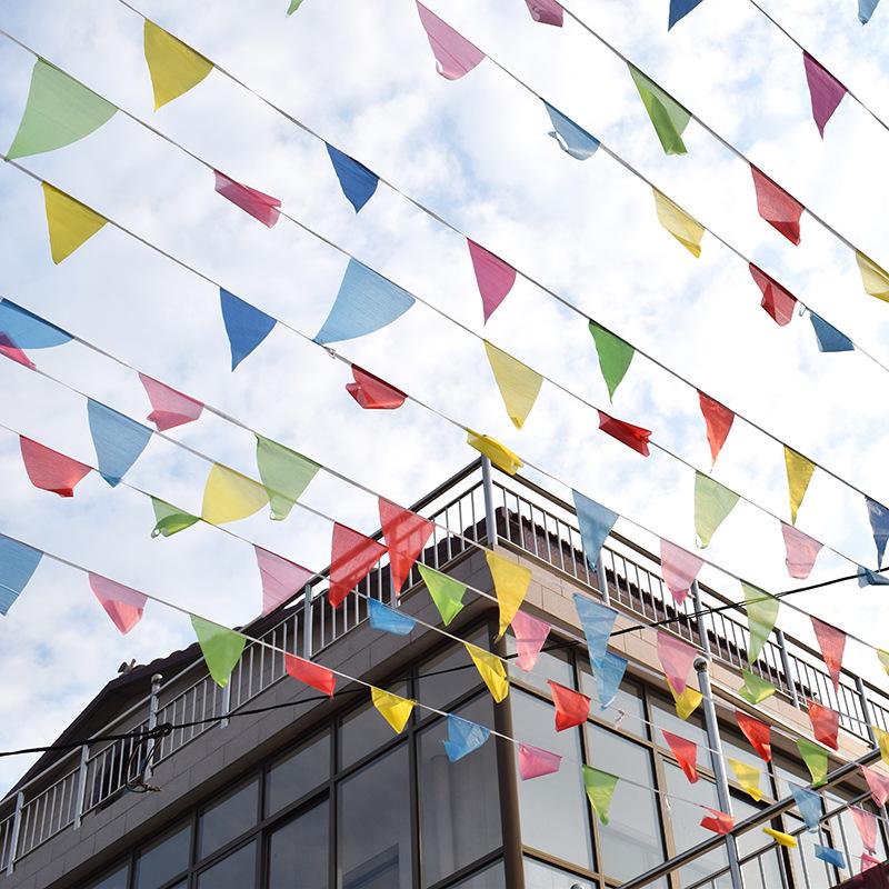 Colorful Triangular Flag String for Weddings, Celebrations, Openings, and Construction Site Warnings Small Triangle String Flags [14cm*21cm]