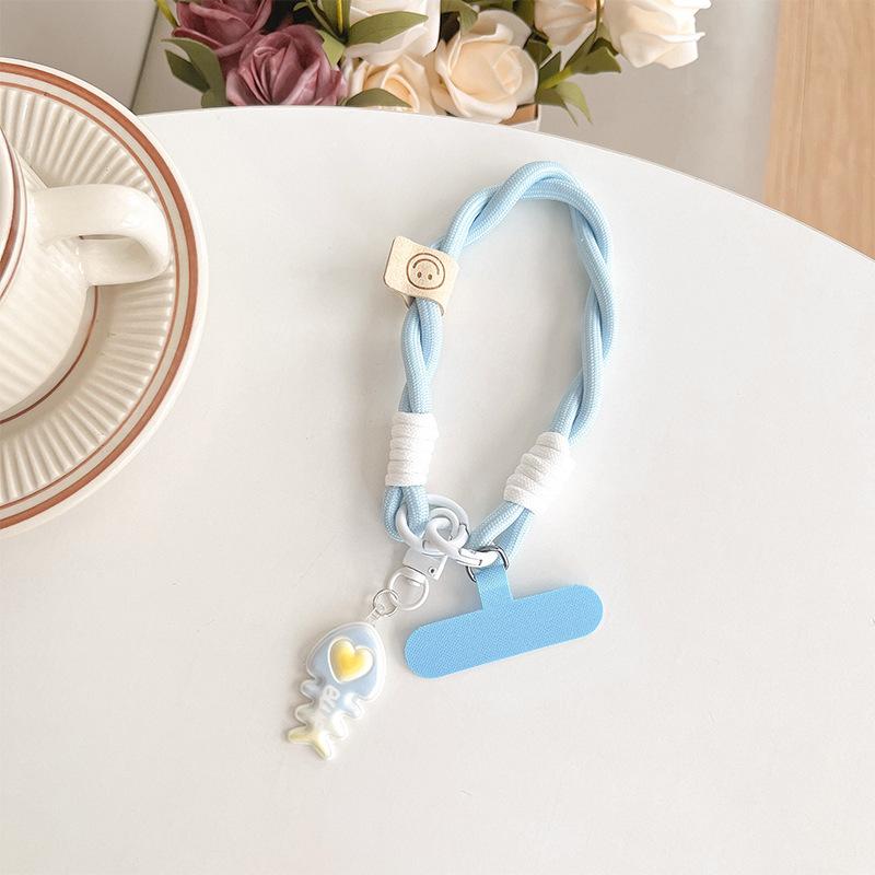 Cute Love Fishbone Backpack Pendant Mobile Phone Lanyard Clip Short Anti-Drop Bold Portable Rope Braided Rope Women'S Model